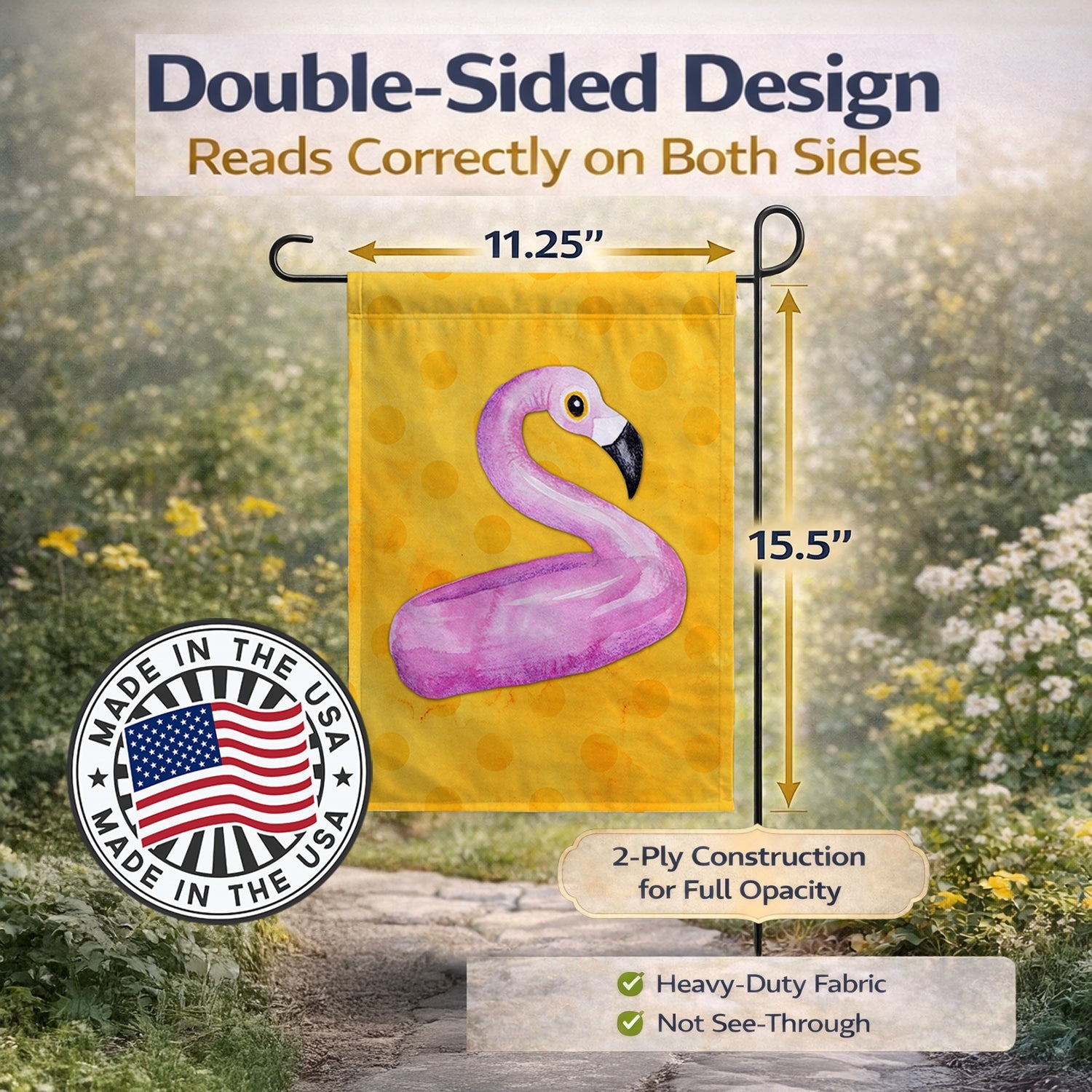 Flamingo Floaty Yellow Polkadot Garden Flag Mailbox Decorative Yard Banner Outside Patio Artwork for Flower Beds, Garden Size, Multicolor