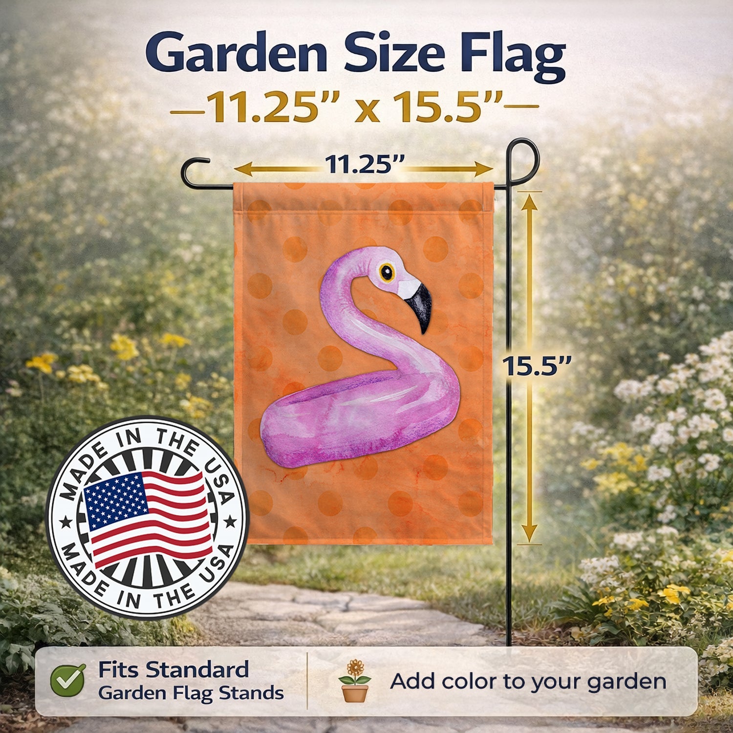 Flamingo Floaty Orange Polkadot Garden Flag Mailbox Decorative Yard Banner Outside Patio Artwork for Flower Beds, Garden Size, Multicolor