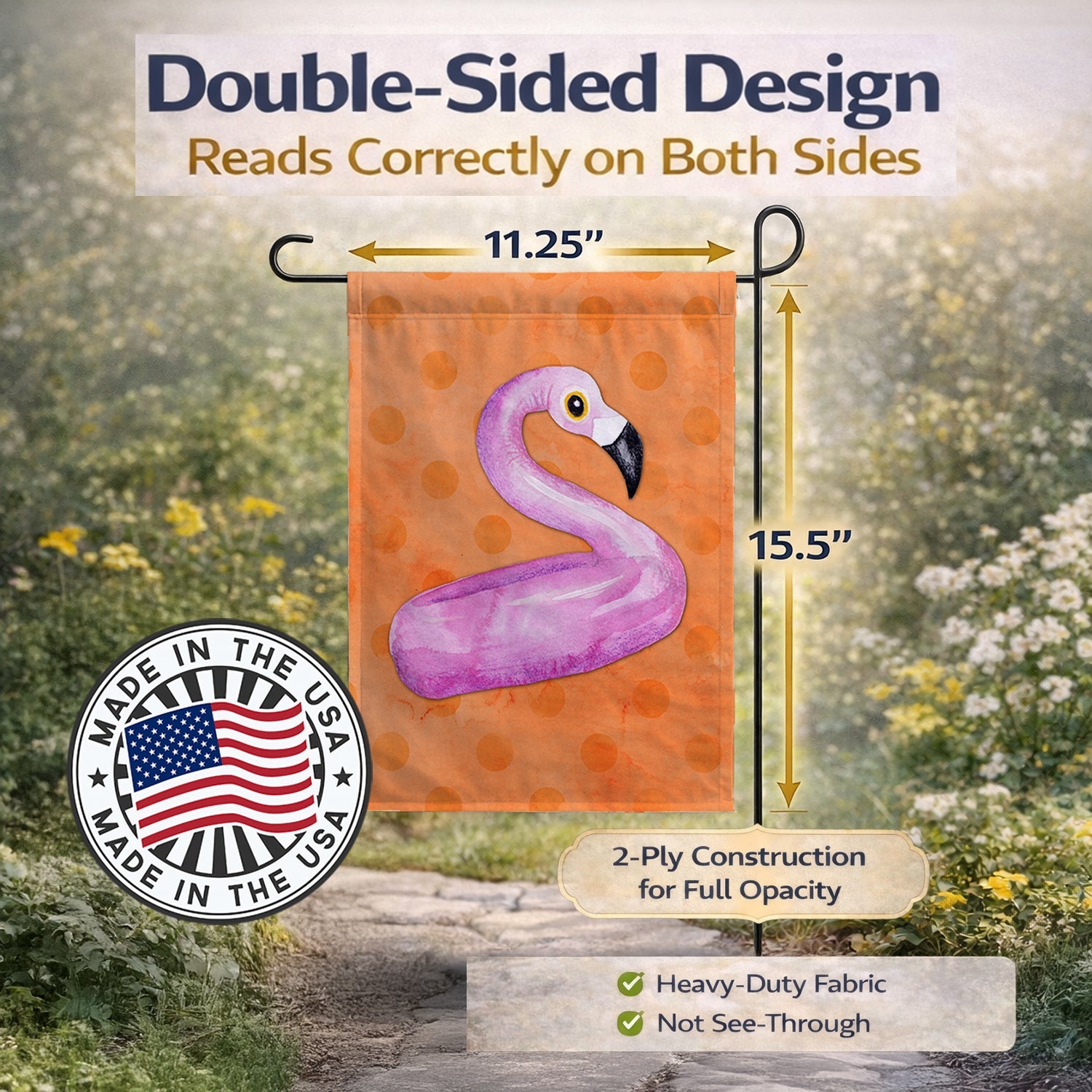 Flamingo Floaty Orange Polkadot Garden Flag Mailbox Decorative Yard Banner Outside Patio Artwork for Flower Beds, Garden Size, Multicolor