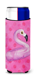 Flamingo Floaty Pink Polkadot Slim Can Hugger , Insulated Foam Hugger for 12 oz Slim Cans, Beer Bottles & Water Bottles, Printed in USA