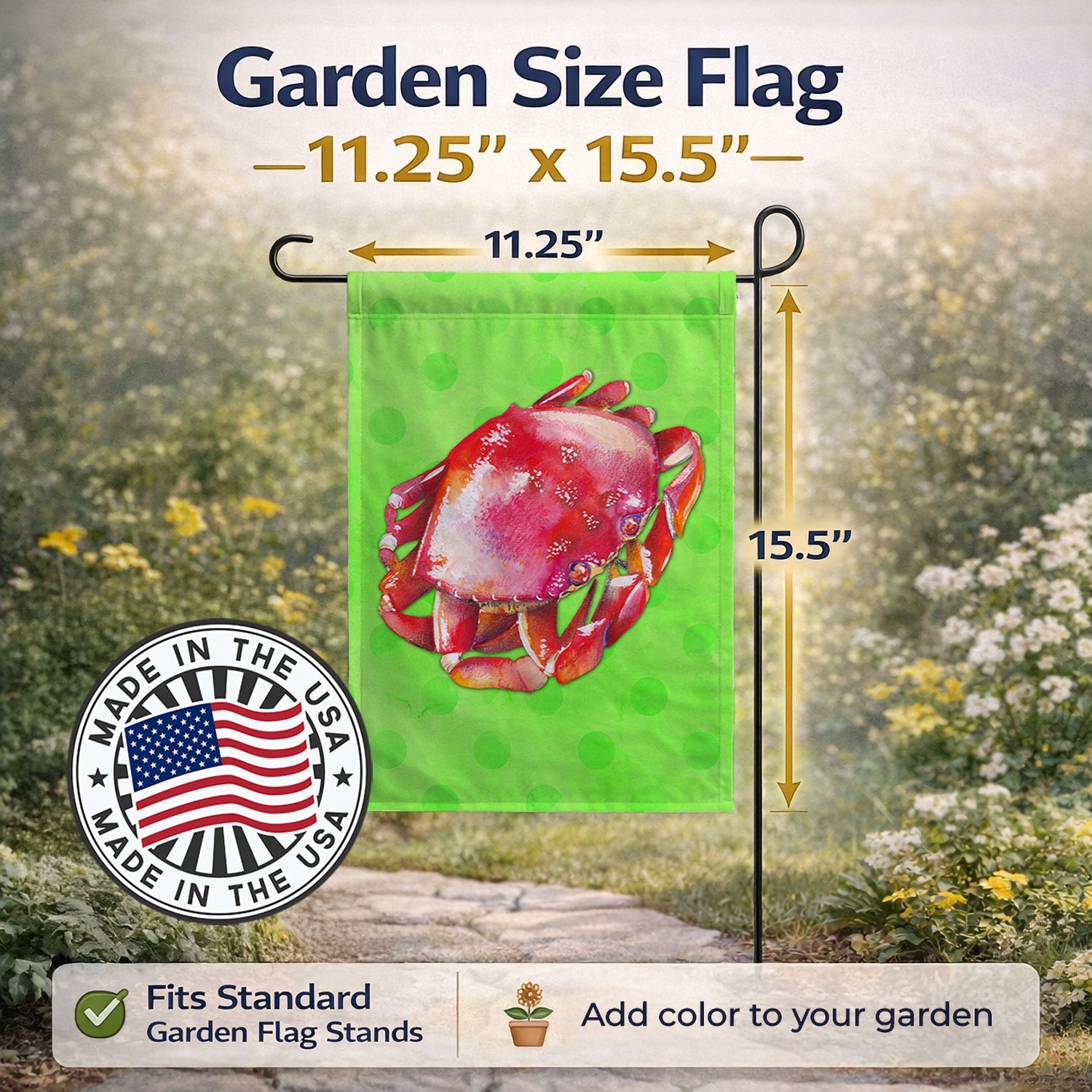 Crab Green Polkadot Garden Flag Mailbox Decorative Yard Banner Outside Patio Artwork for Flower Beds, Garden Size, Multicolor