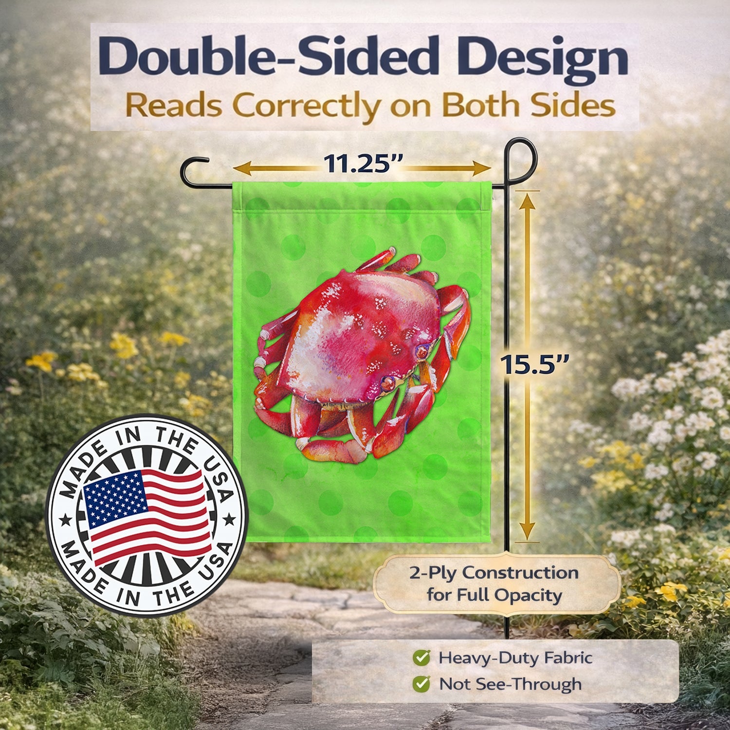 Crab Green Polkadot Garden Flag Mailbox Decorative Yard Banner Outside Patio Artwork for Flower Beds, Garden Size, Multicolor