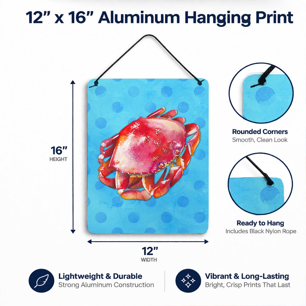 Crab Blue Polkadot Wall or Door Hanging Prints Aluminum Metal Sign Kitchen Wall Bar Bathroom Plaque Home Decor Front Door Plaque, 12x16, Multicolor