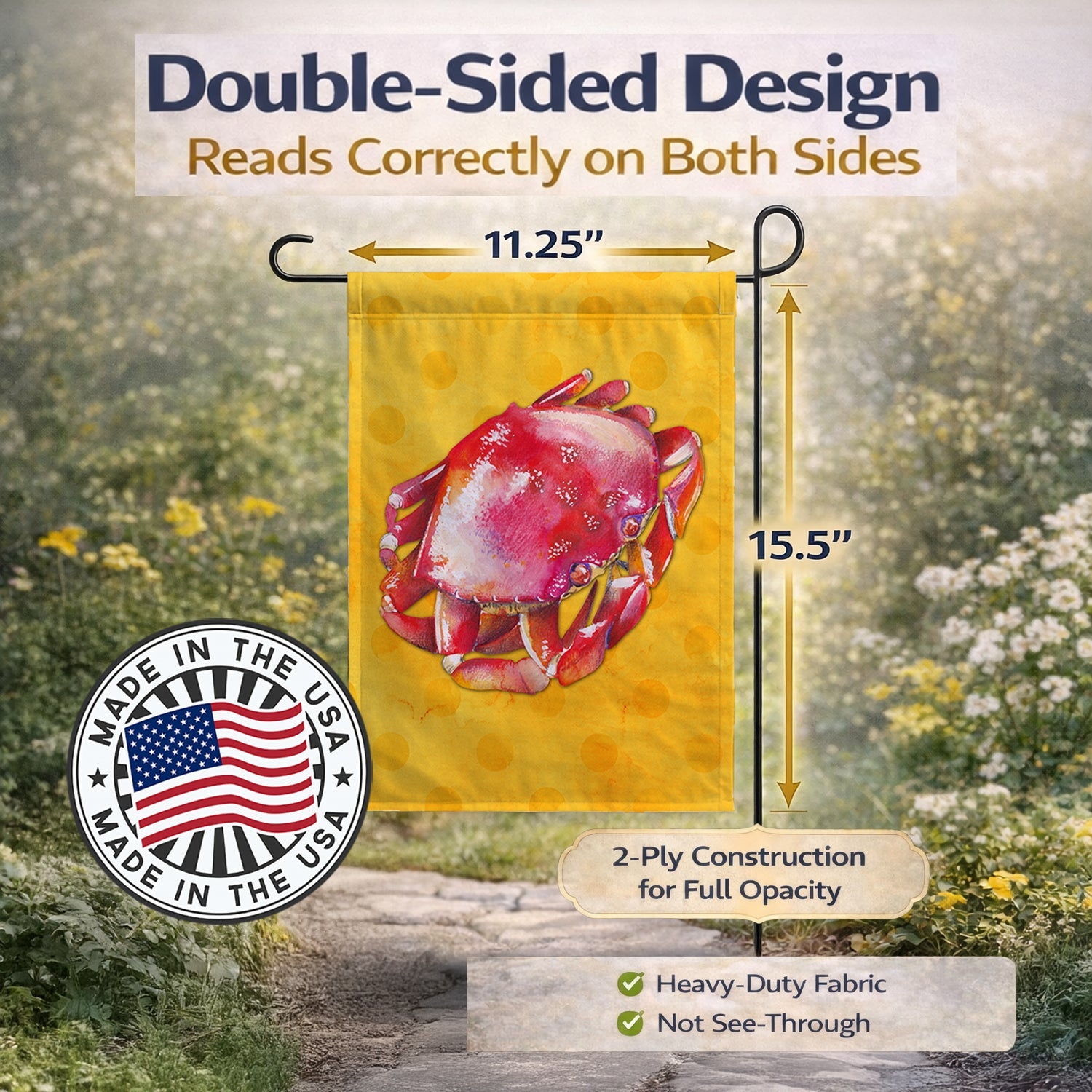 Crab Yellow Polkadot Garden Flag Mailbox Decorative Yard Banner Outside Patio Artwork for Flower Beds, Garden Size, Multicolor