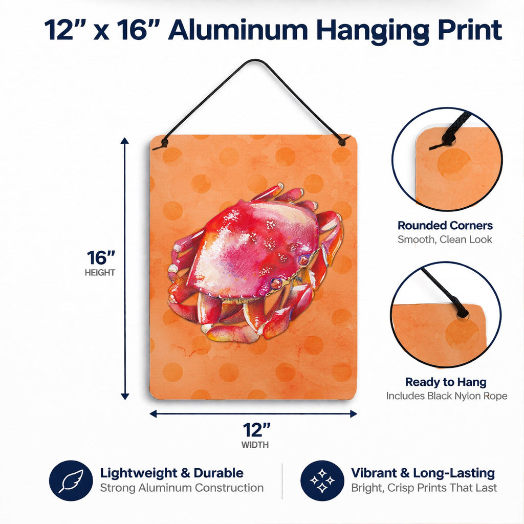 Crab Orange Polkadot Wall or Door Hanging Prints Aluminum Metal Sign Kitchen Wall Bar Bathroom Plaque Home Decor Front Door Plaque, 12x16, Multicolor