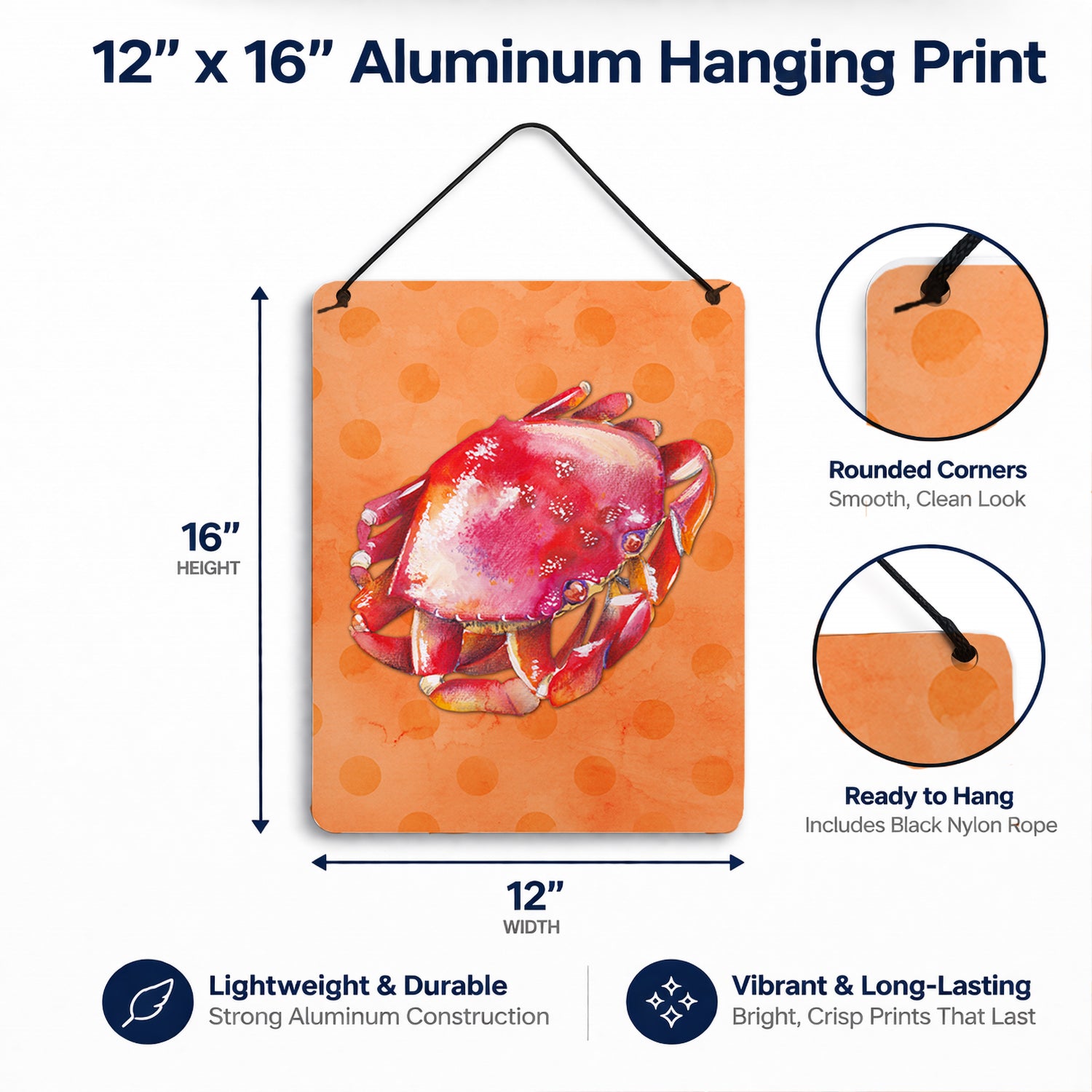 Crab Orange Polkadot Wall or Door Hanging Prints Aluminum Metal Sign Kitchen Wall Bar Bathroom Plaque Home Decor Front Door Plaque, 12x16, Multicolor