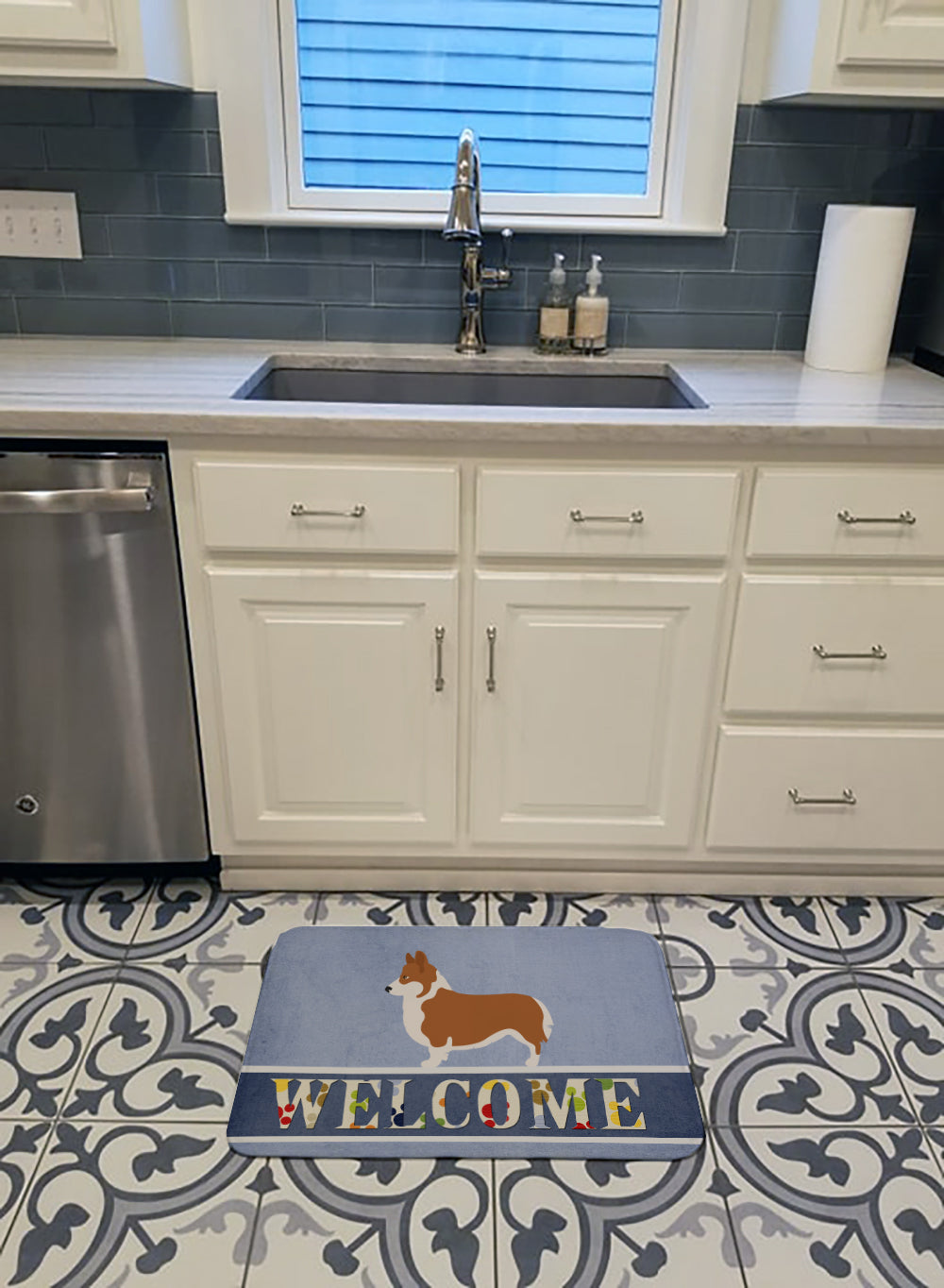 Pembroke Welsh Corgi Welcome Memory Foam Kitchen Mat Machine Washable Anti-Fatigue Cushion Comfort Bath or Kitchen Rug