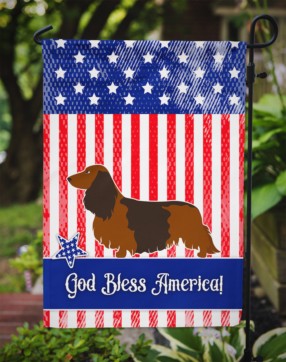 Longhaired Dachshund American Garden Flag Mailbox Decorative Yard Banner Outside Patio Artwork for Flower Beds, Garden Size, Multicolor