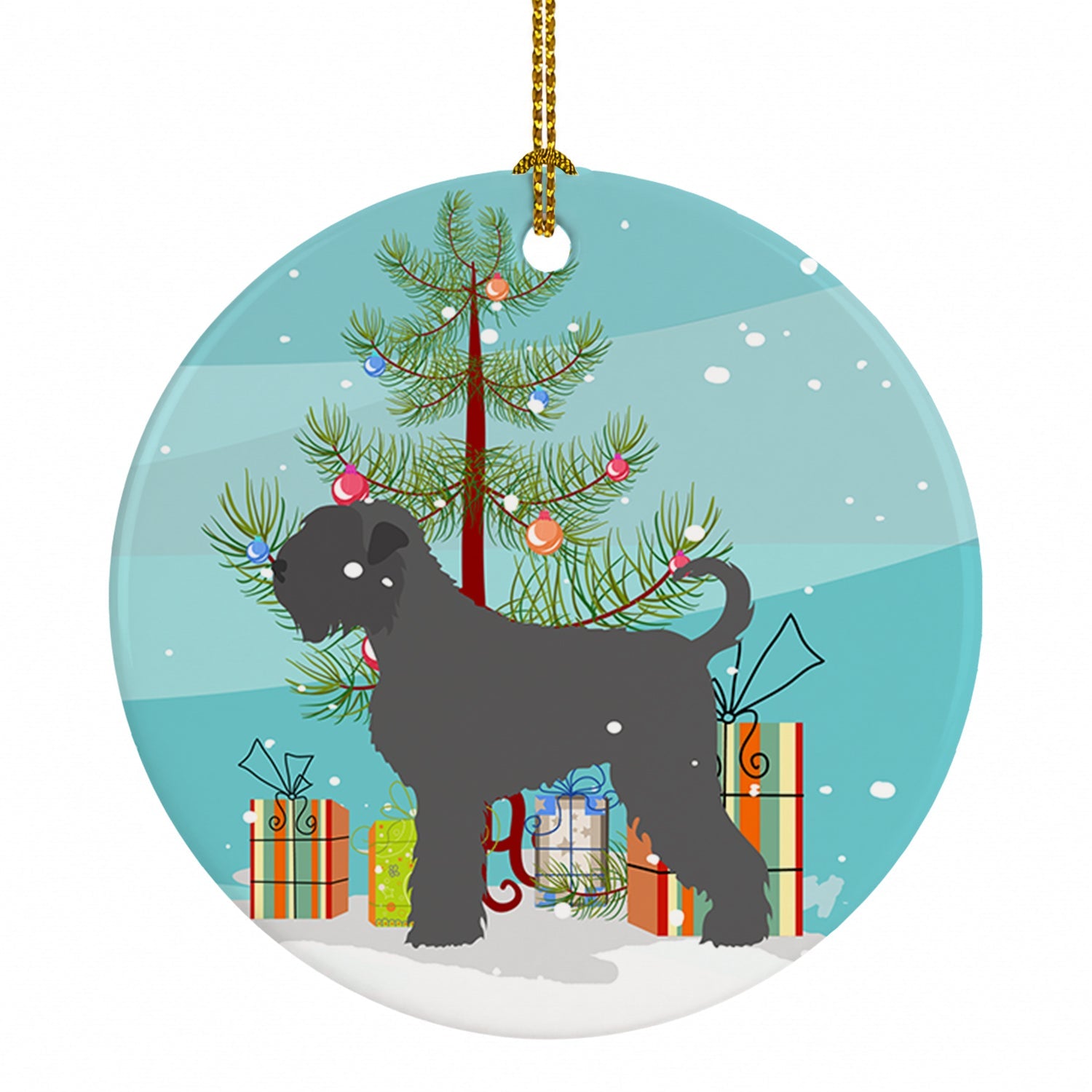 Black Russian Terrier Christmas Ceramic Ornament Christmas Tree Hanging Decorations for Home Christmas Holiday, Party, Gift, 3 in, Multicolor