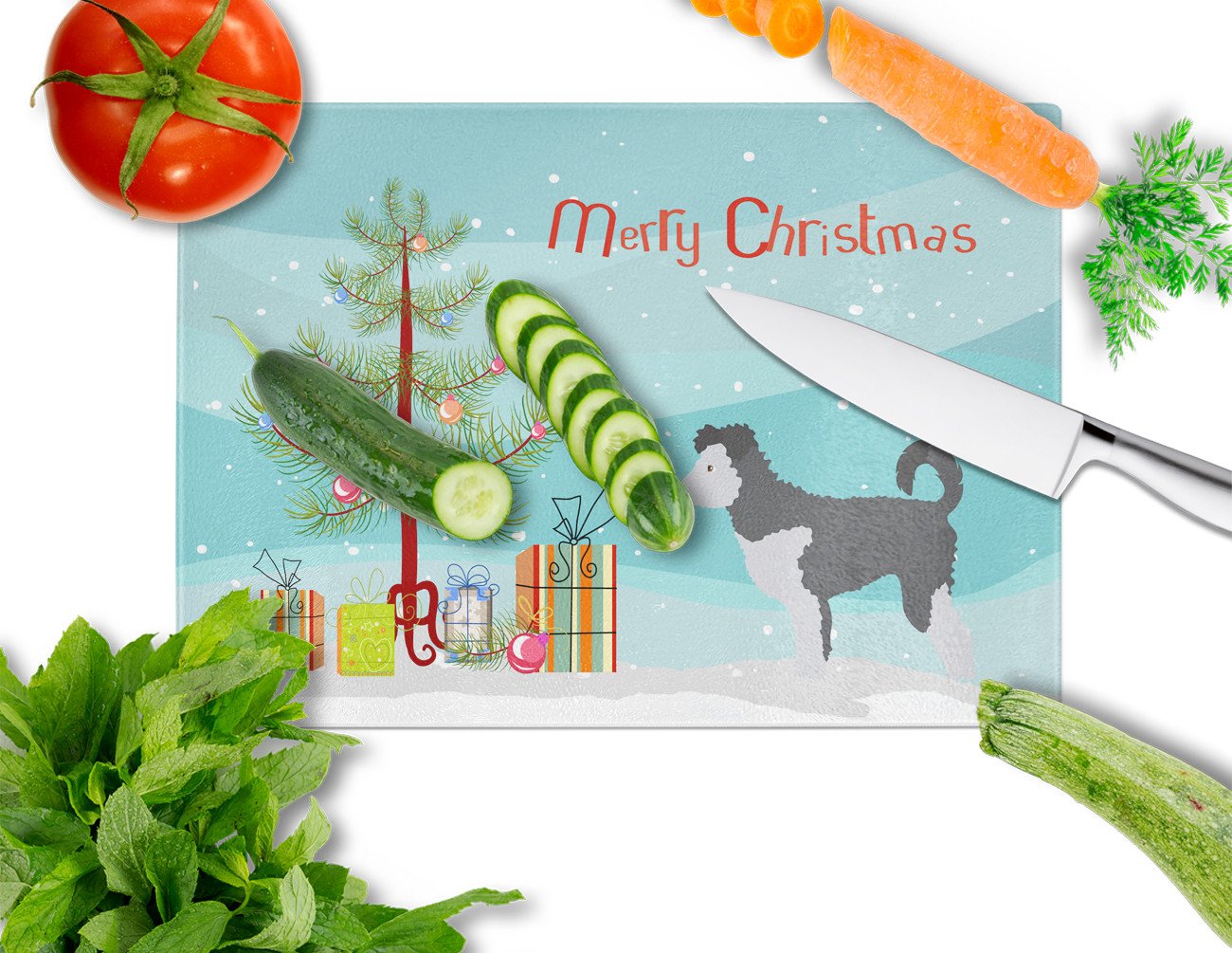 Pumi Christmas Cutting Board Tempered Glass Kitchen Cutting Surface, Heat Resistant Chopping, Non-Slip Feet, Food Prep & Serving
