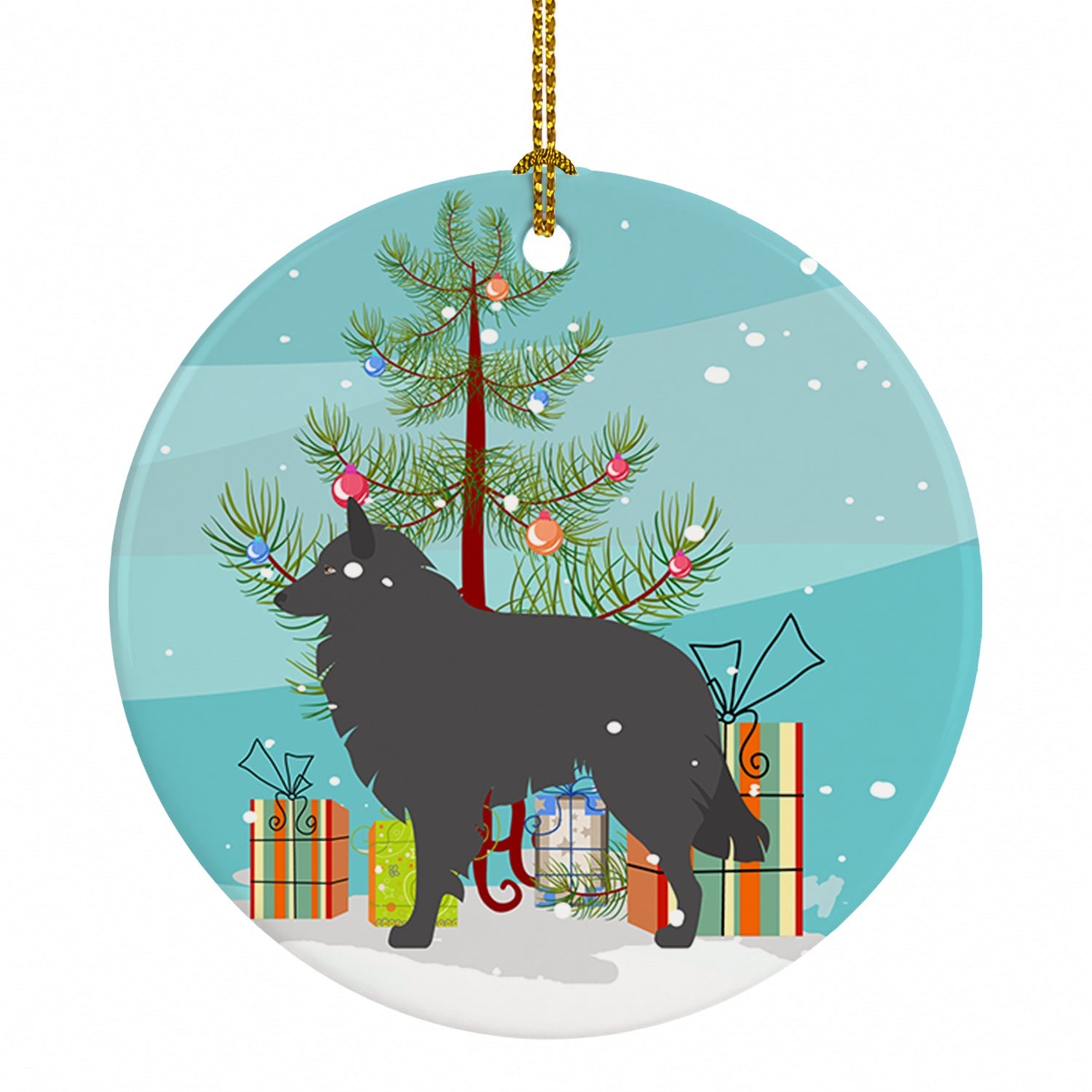 Groenendael Belgian Shepherd Christmas Ceramic Ornament Christmas Tree Hanging Decorations for Home Christmas Holiday, Party, Gift, 3 in, Multicolor