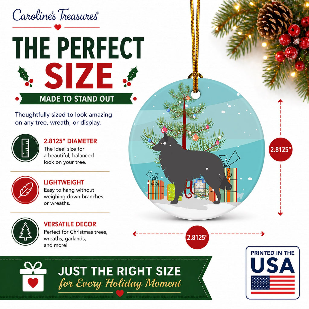 Groenendael Belgian Shepherd Christmas Ceramic Ornament Christmas Tree Hanging Decorations for Home Christmas Holiday, Party, Gift, 3 in, Multicolor