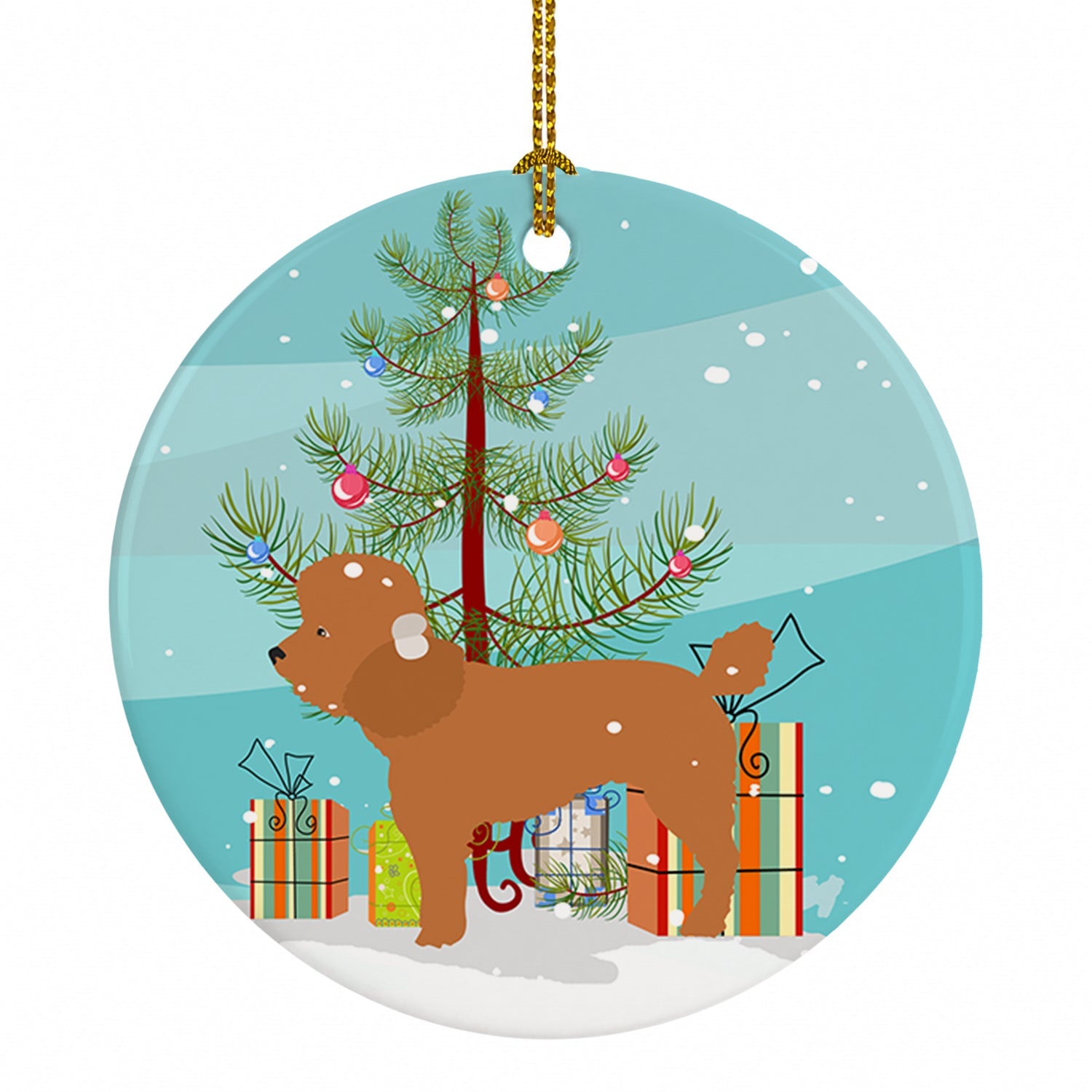 Toy Poodle Christmas Ceramic Ornament Christmas Tree Hanging Decorations for Home Christmas Holiday, Party, Gift, 3 in, Multicolor