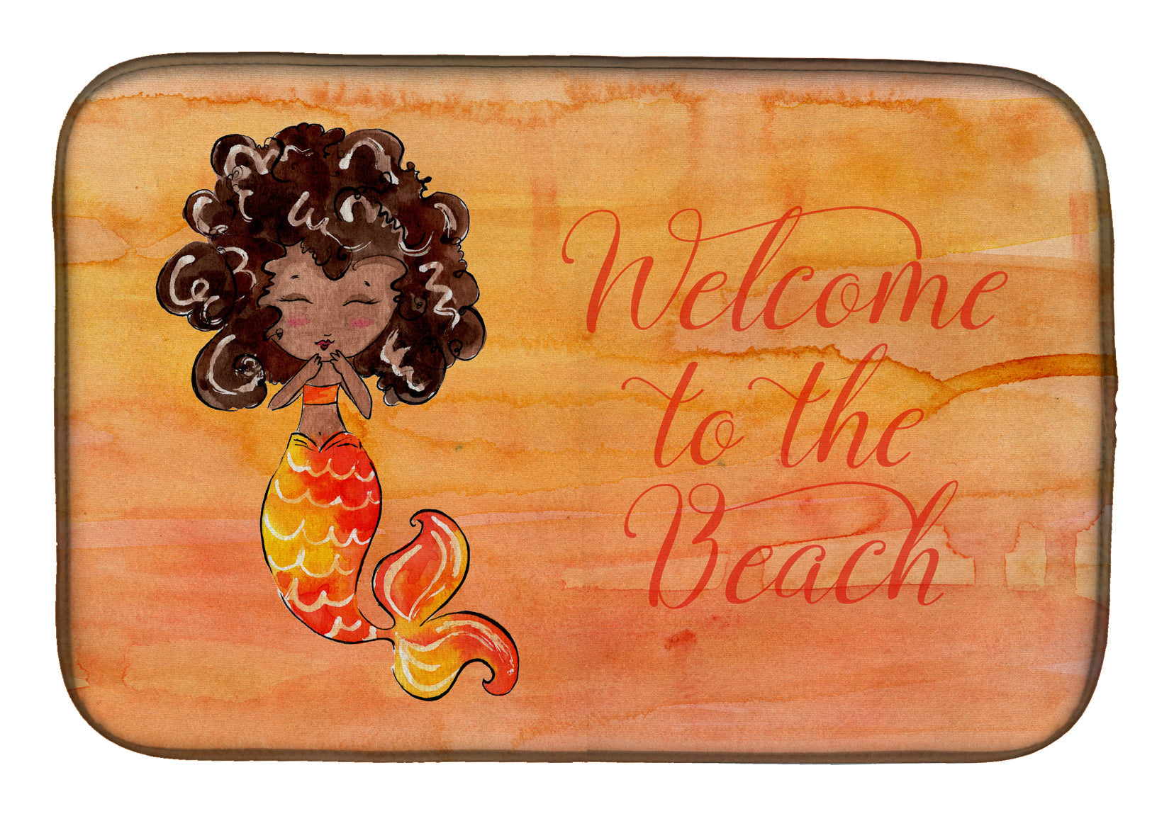 Mermaid Welcome Orange Dish Drying Mat Absorbent Dish Drying Mat Pad for Kitchen Counter Dish Drainer Mat for Countertop, 14 x 21", Multicolor