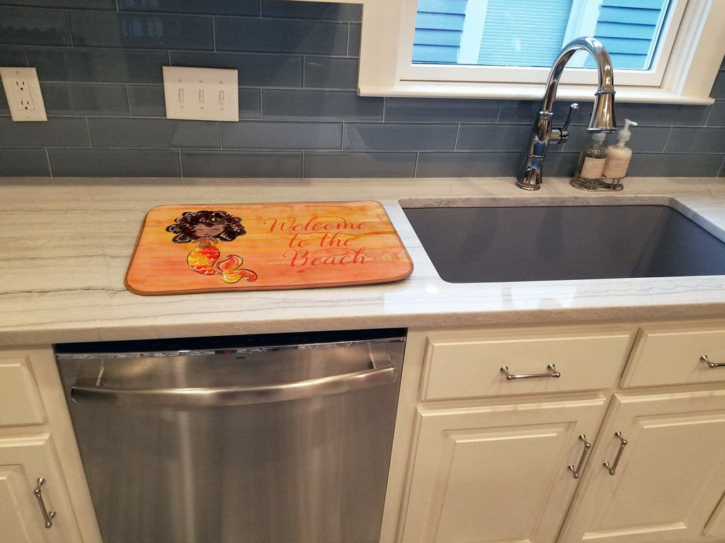 Mermaid Welcome Orange Dish Drying Mat Absorbent Dish Drying Mat Pad for Kitchen Counter Dish Drainer Mat for Countertop, 14 x 21", Multicolor