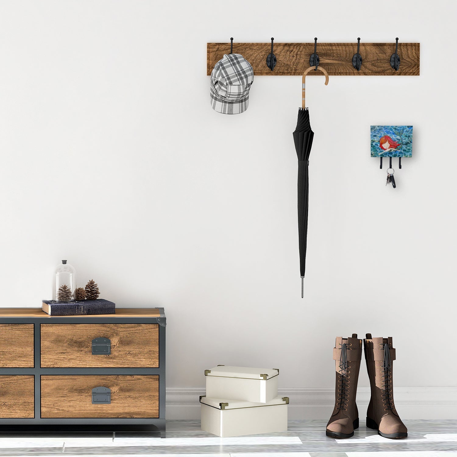 Mermaid Swimming Leash or Key Holder Wall Hooks, Coat Rack Wall Mount, for Hanging Keys, Towels, Aprons, Leashes