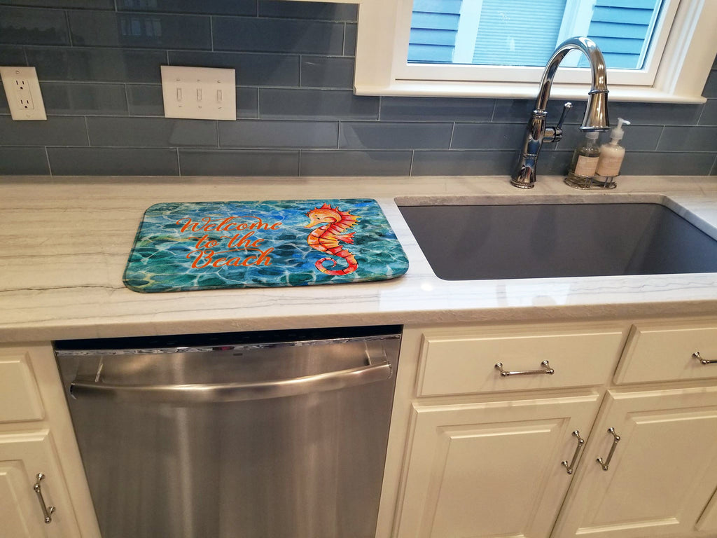 Seahorse Welcome Dish Drying Mat Absorbent Dish Drying Mat Pad for Kitchen Counter Dish Drainer Mat for Countertop, 14 x 21", Multicolor