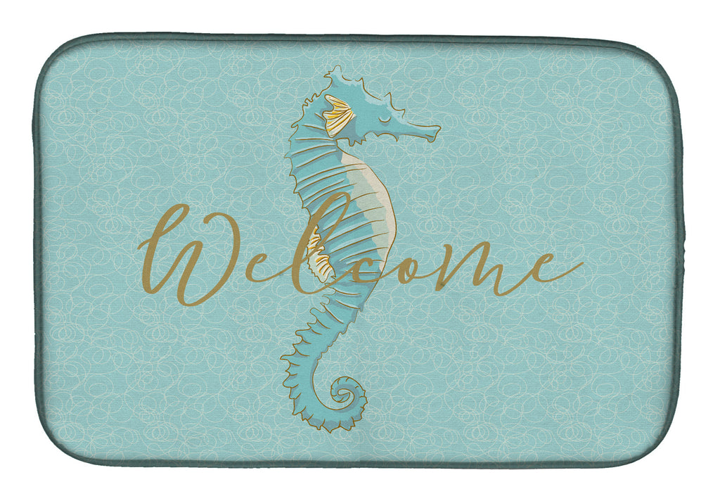 Seahorse Welcome Dish Drying Mat Absorbent Dish Drying Mat Pad for Kitchen Counter Dish Drainer Mat for Countertop, 14 x 21", Multicolor
