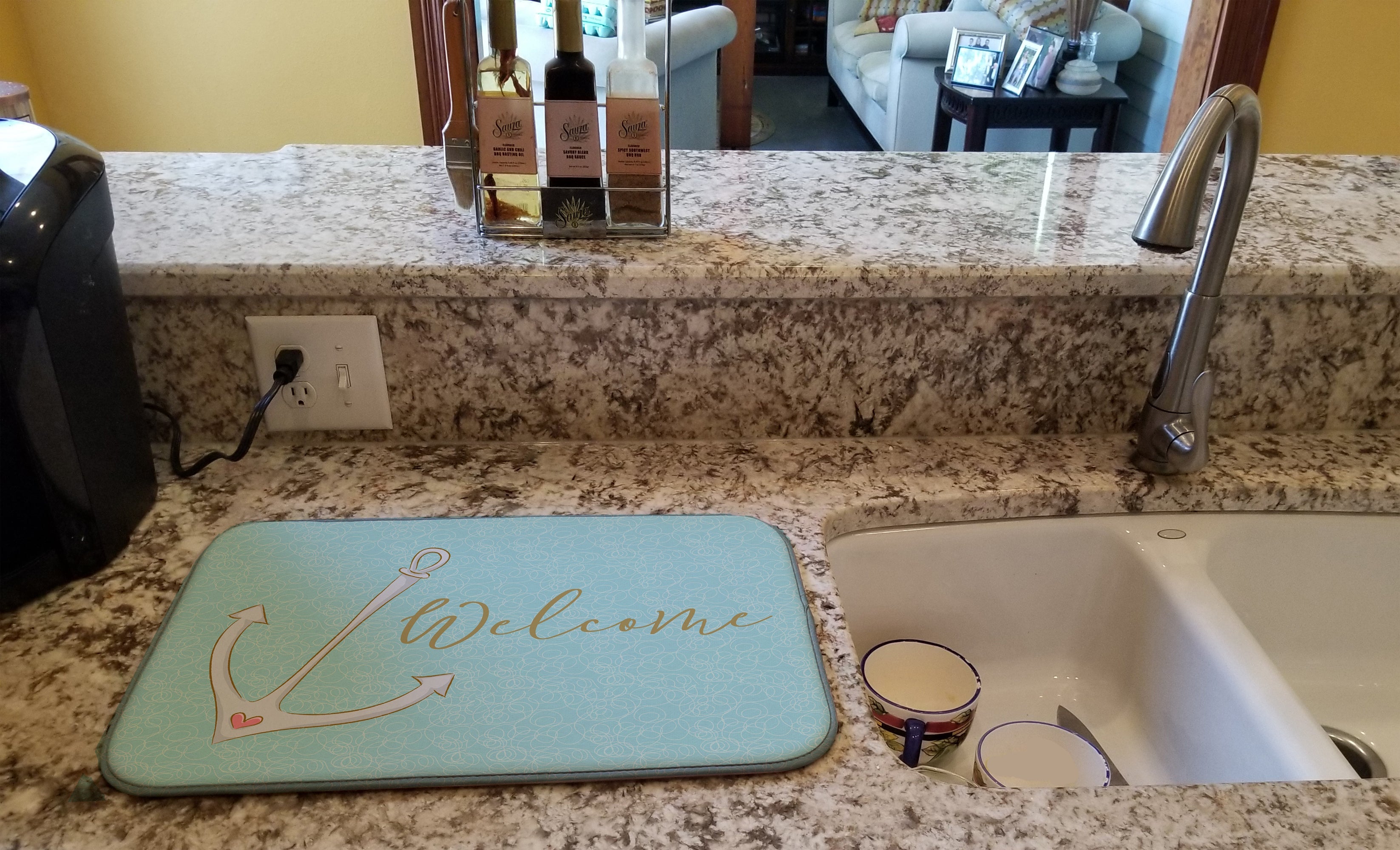 Anchor Welcome Dish Drying Mat Absorbent Dish Drying Mat Pad for Kitchen Counter Dish Drainer Mat for Countertop, 14 x 21", Multicolor