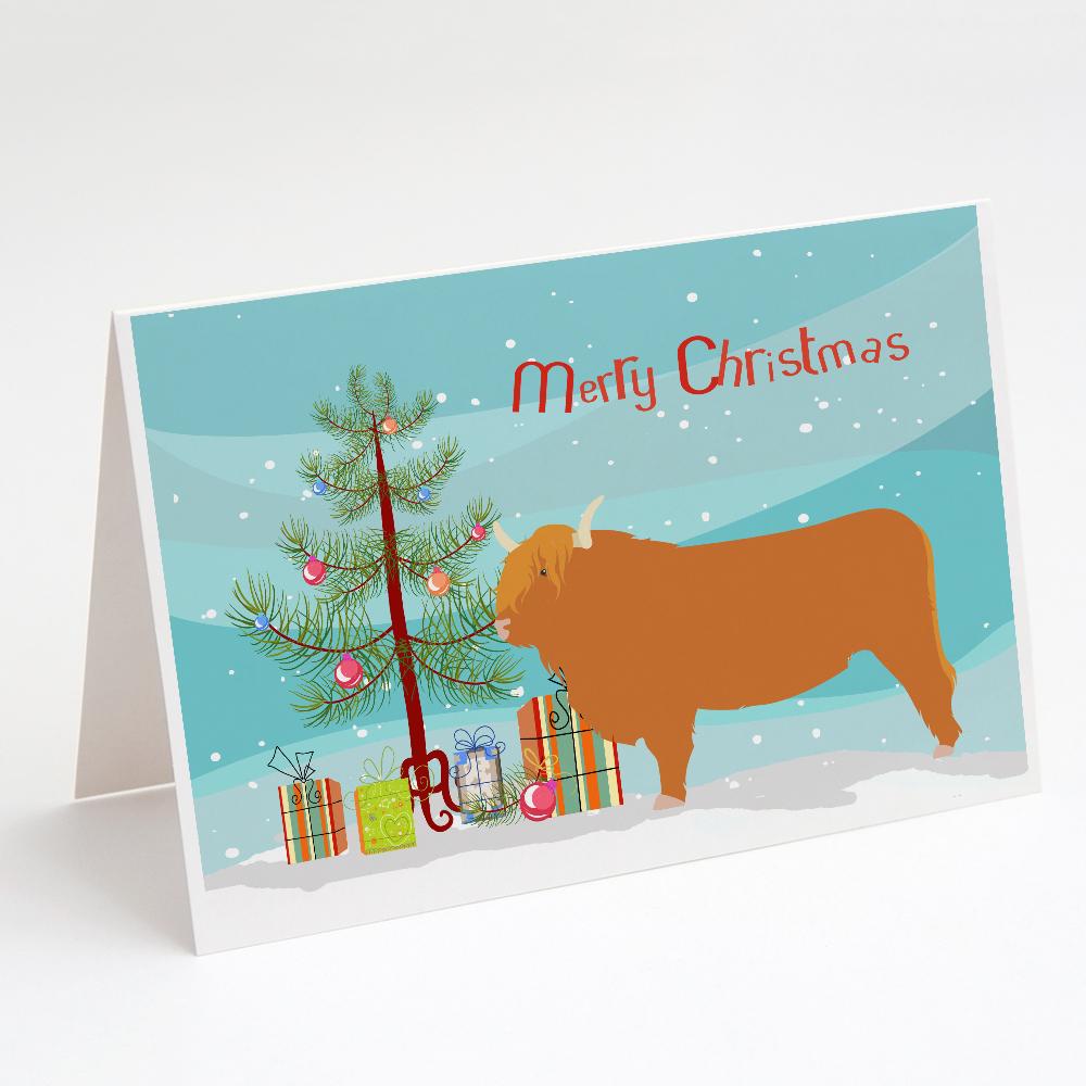 Highland Cow Christmas Greeting Cards Pack of 8 Blank Cards with Envelopes Whimsical A7 Size 5x7