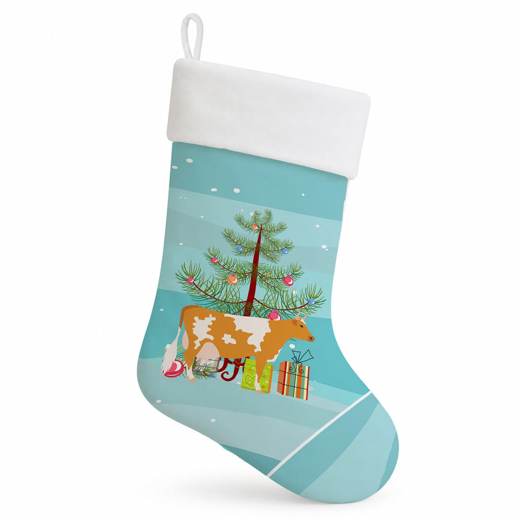 Guernsey Cow Christmas Holiday Stocking Double-Sided Print, Polyester Suede,11x18, Made in USA