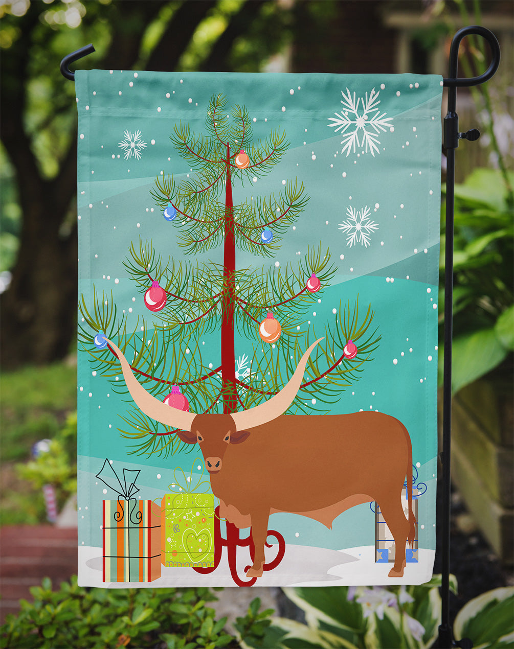 Ankole-Watusu Cow Christmas Garden Flag Mailbox Decorative Yard Banner Outside Patio Artwork for Flower Beds, Garden Size, Multicolor