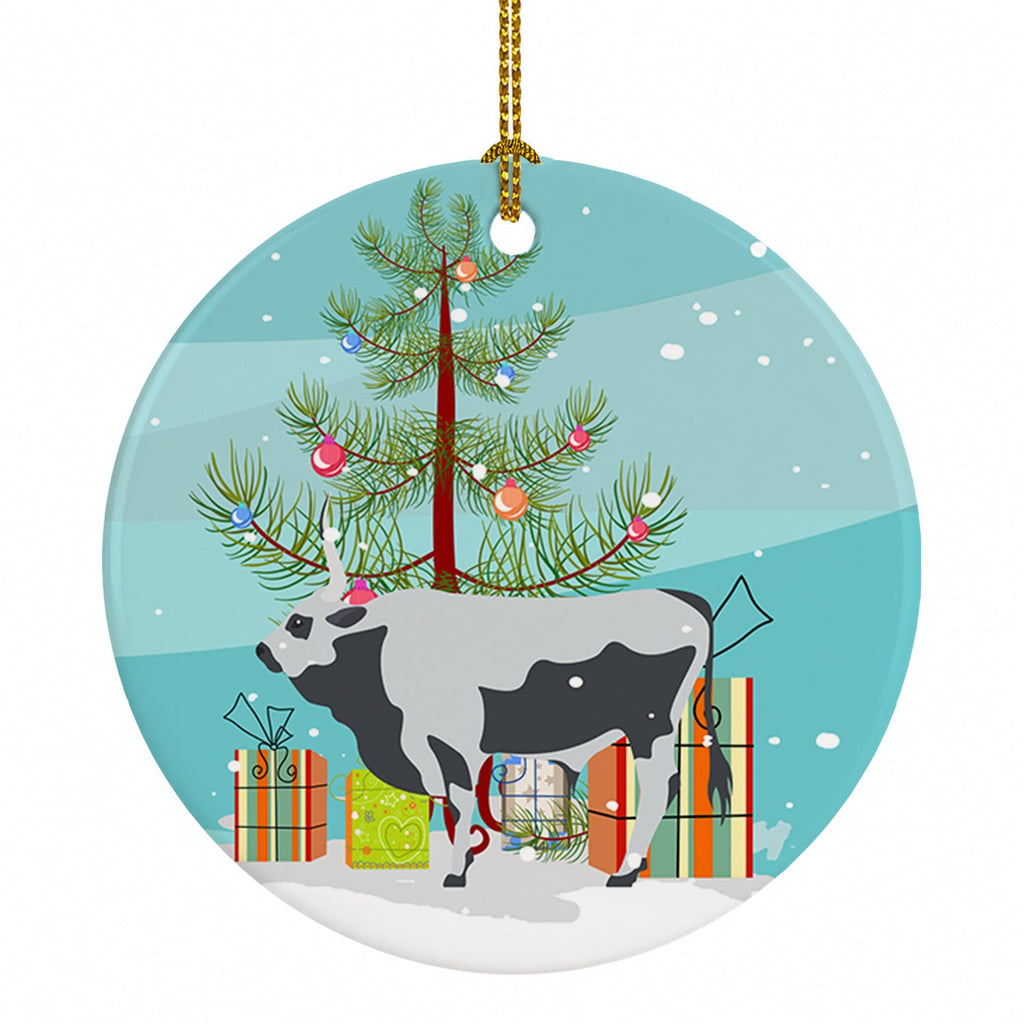Hungarian Grey Steppe Cow Christmas Ceramic Ornament Christmas Tree Hanging Decorations for Home Christmas Holiday, Party, Gift, 3 in, Multicolor