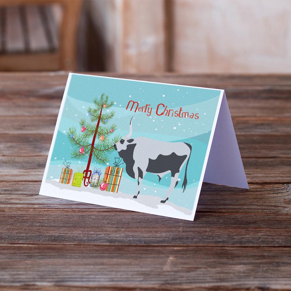 Hungarian Grey Steppe Cow Christmas Greeting Cards Pack of 8 Blank Cards with Envelopes Whimsical A7 Size 5x7