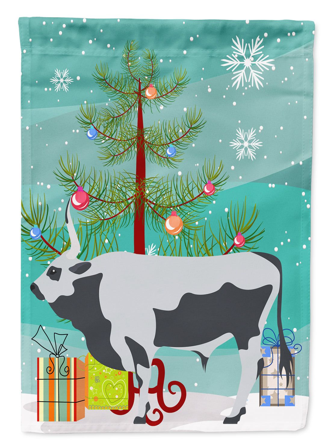Hungarian Grey Steppe Cow Christmas Garden Flag Mailbox Decorative Yard Banner Outside Patio Artwork for Flower Beds, Garden Size, Multicolor