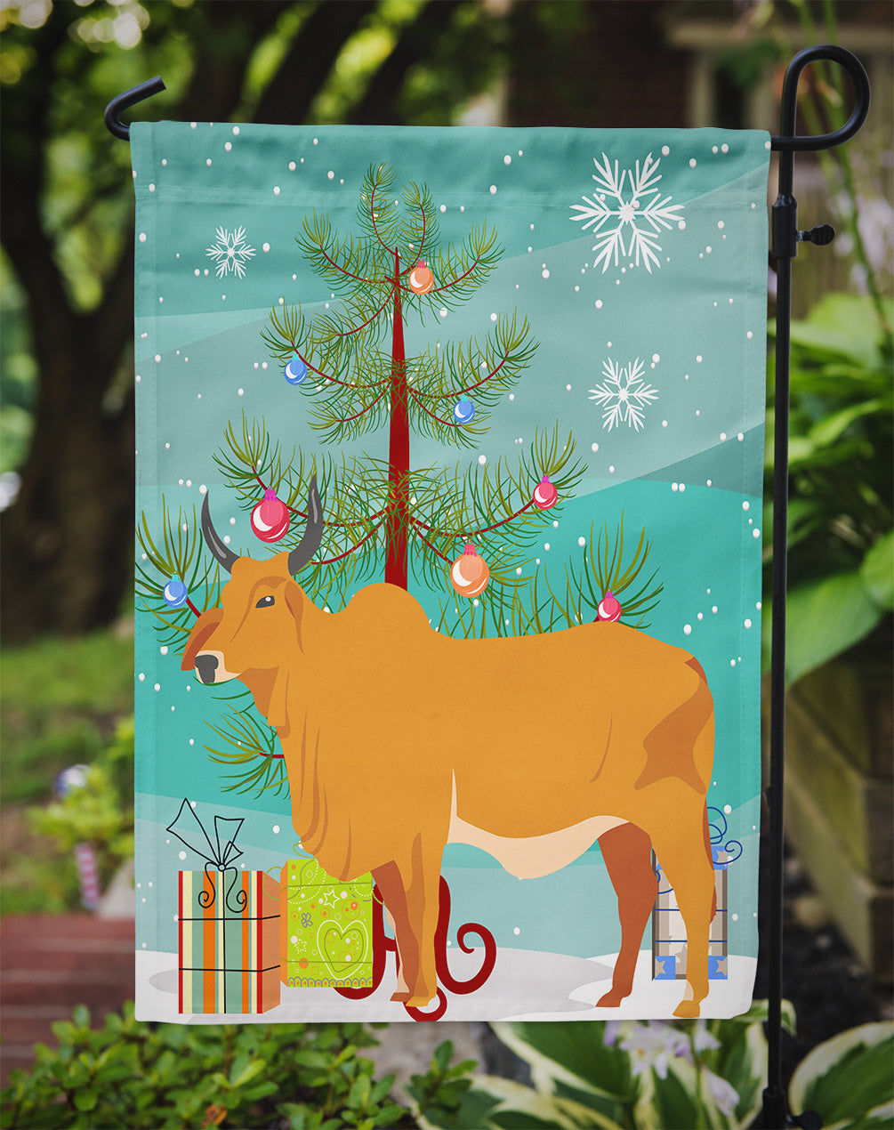 Zebu Indicine Cow Christmas Garden Flag Mailbox Decorative Yard Banner Outside Patio Artwork for Flower Beds, Garden Size, Multicolor