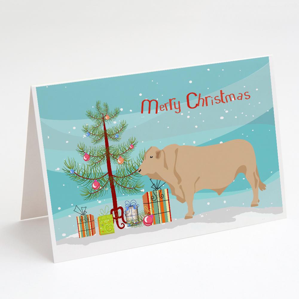 Charolais Cow Christmas Greeting Cards Pack of 8 Blank Cards with Envelopes Whimsical A7 Size 5x7