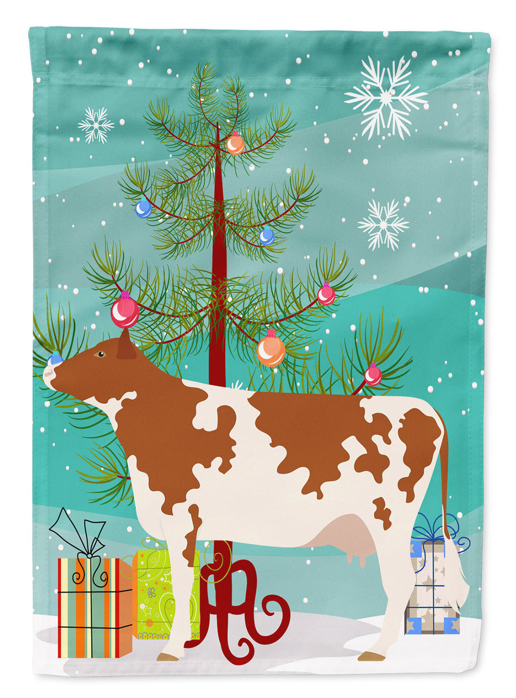 Ayrshire Cow Christmas Garden Flag Mailbox Decorative Yard Banner Outside Patio Artwork for Flower Beds, Garden Size, Multicolor