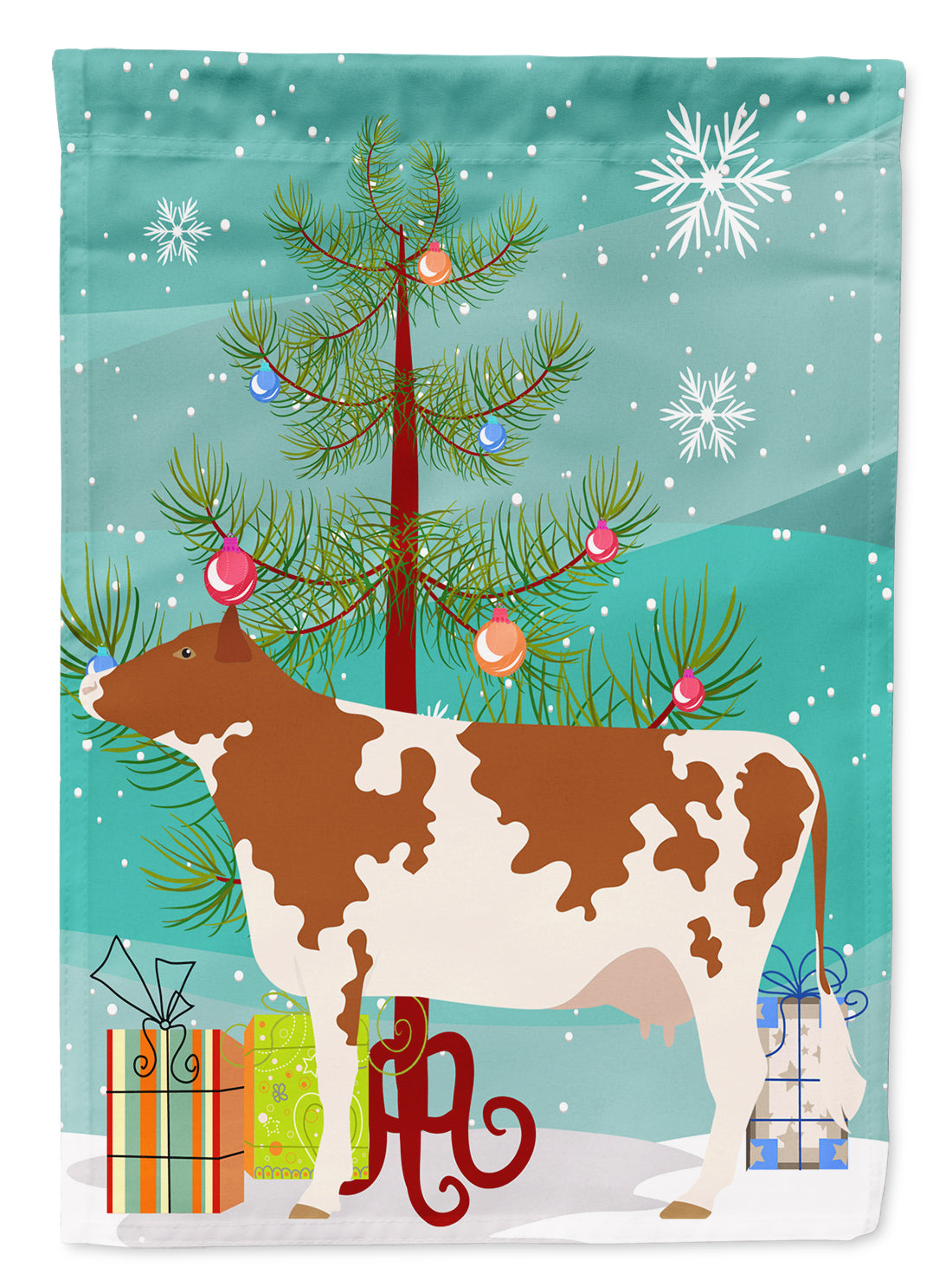 Ayrshire Cow Christmas Garden Flag Mailbox Decorative Yard Banner Outside Patio Artwork for Flower Beds, Garden Size, Multicolor