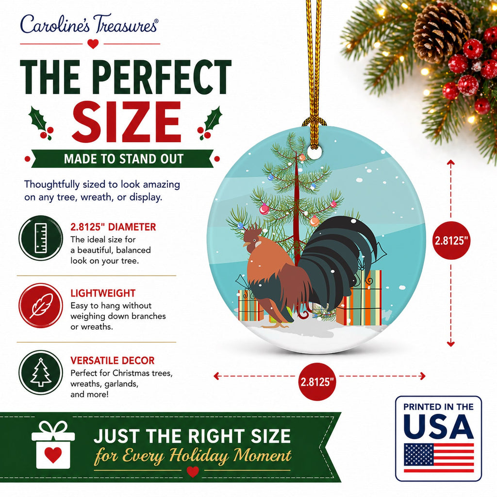 Dutch Bantam Chicken Christmas Ceramic Ornament Christmas Tree Hanging Decorations for Home Christmas Holiday, Party, Gift, 3 in, Multicolor