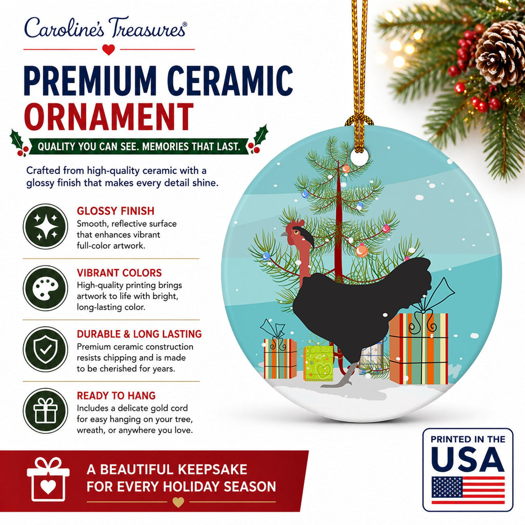 Naked Neck Chicken Christmas Ceramic Ornament Christmas Tree Hanging Decorations for Home Christmas Holiday, Party, Gift, 3 in, Multicolor
