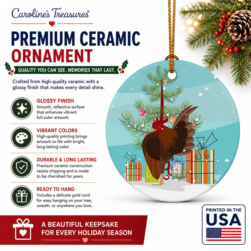 Malaysian Serama Chicken Christmas Ceramic Ornament Christmas Tree Hanging Decorations for Home Christmas Holiday, Party, Gift, 3 in, Multicolor