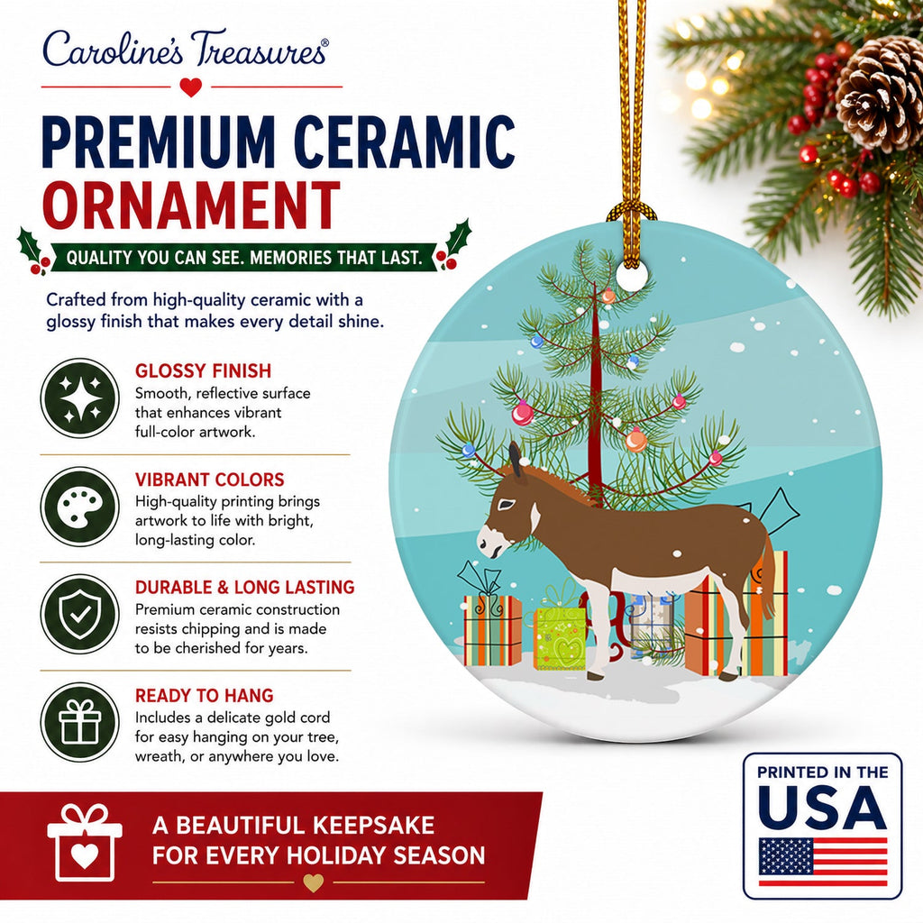 Miniature Mediterranian Donkey Christmas Ceramic Ornament Christmas Tree Hanging Decorations for Home Christmas Holiday, Party, Gift, 3 in, Multicolor