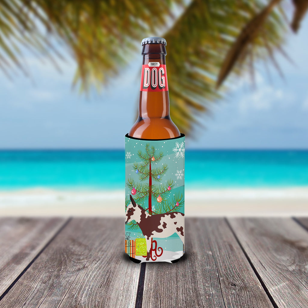 American Spotted Donkey Christmas Slim Can Hugger , Insulated Foam Hugger for 12 oz Slim Cans, Beer Bottles & Water Bottles, Printed in USA