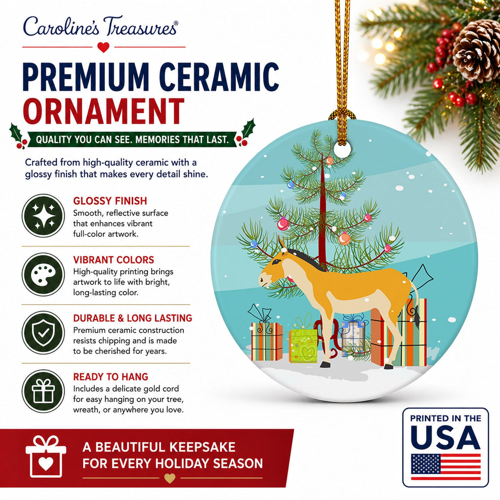 Turkmenian Kulan Donkey Christmas Ceramic Ornament Christmas Tree Hanging Decorations for Home Christmas Holiday, Party, Gift, 3 in, Multicolor