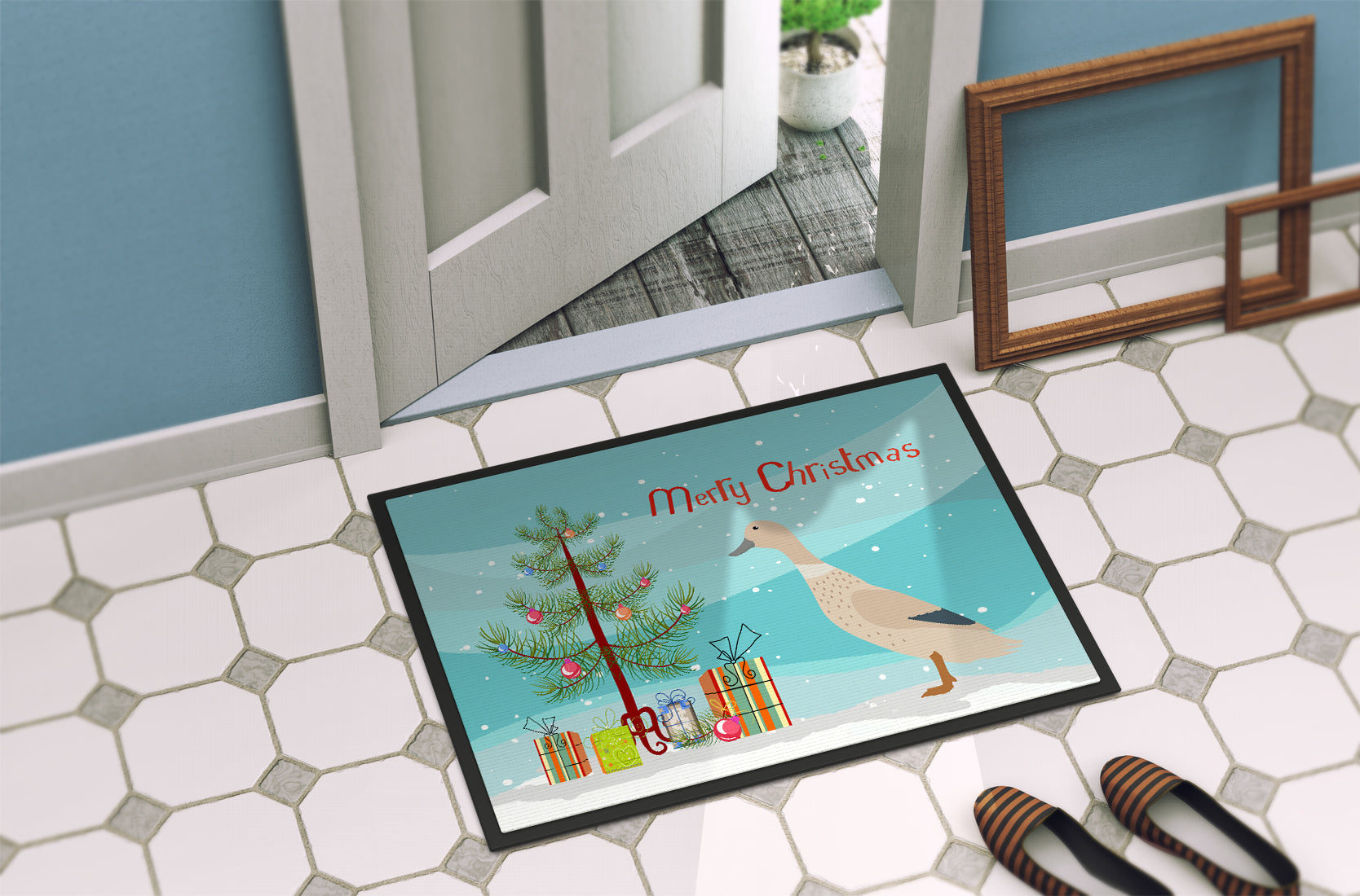 West Harlequin Duck Christmas Doormat Indoor Outdoor 18H X 27W Front Door Mat Rugs for Entryway, Non Slip Washable