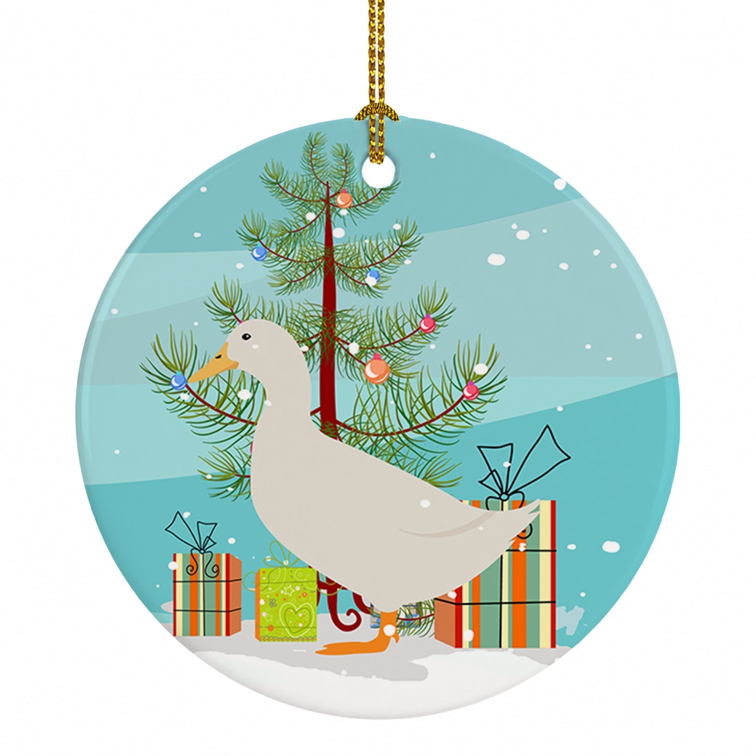 American Pekin Duck Christmas Ceramic Ornament Christmas Tree Hanging Decorations for Home Christmas Holiday, Party, Gift, 3 in, Multicolor