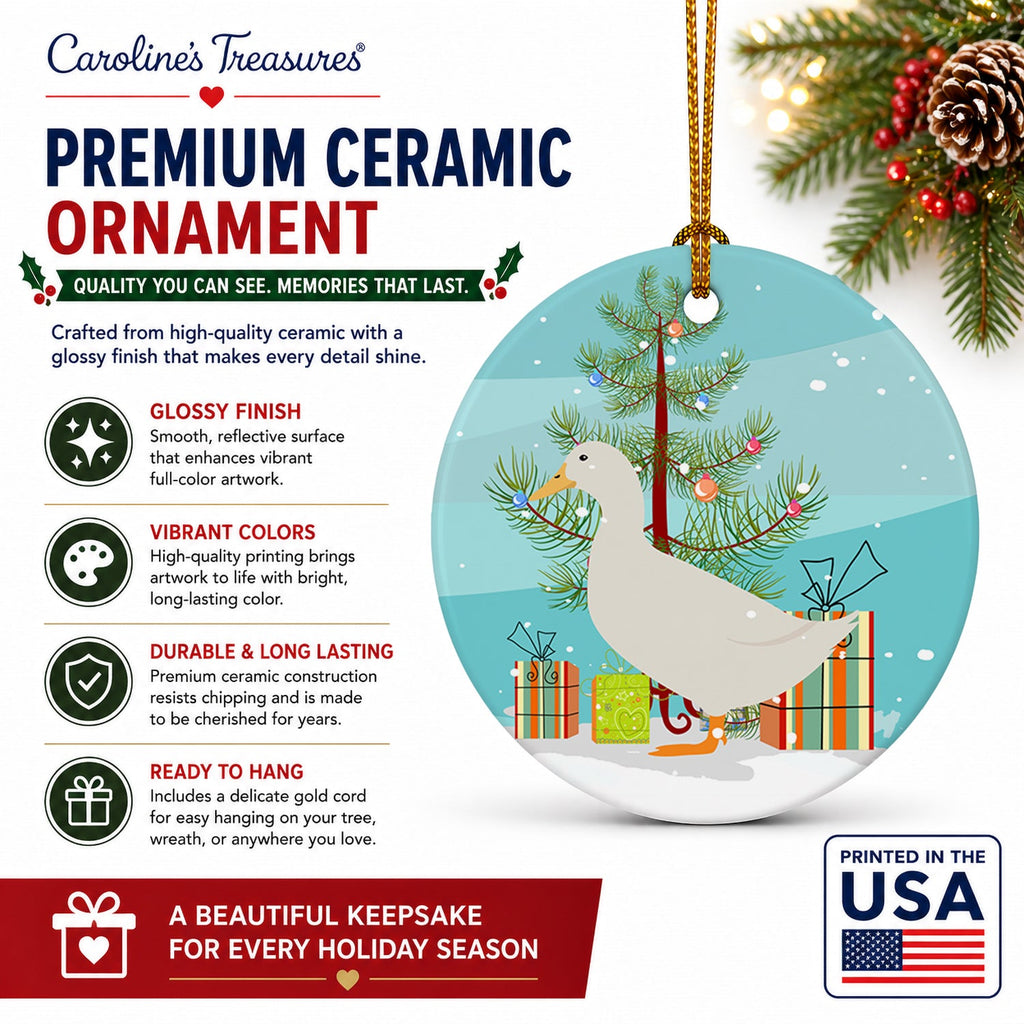 American Pekin Duck Christmas Ceramic Ornament Christmas Tree Hanging Decorations for Home Christmas Holiday, Party, Gift, 3 in, Multicolor
