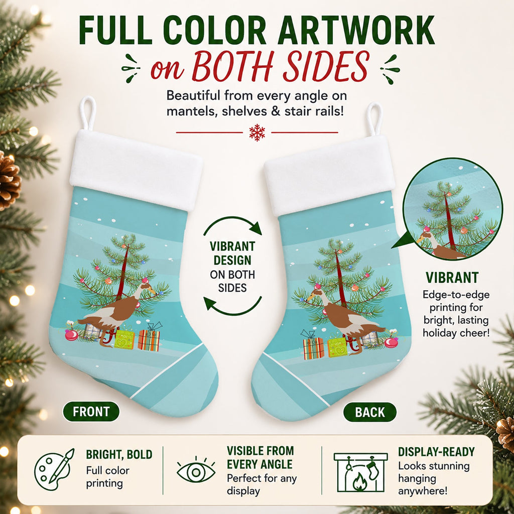Indian Runner Duck Christmas Holiday Stocking Double-Sided Print, Polyester Suede,11x18, Made in USA
