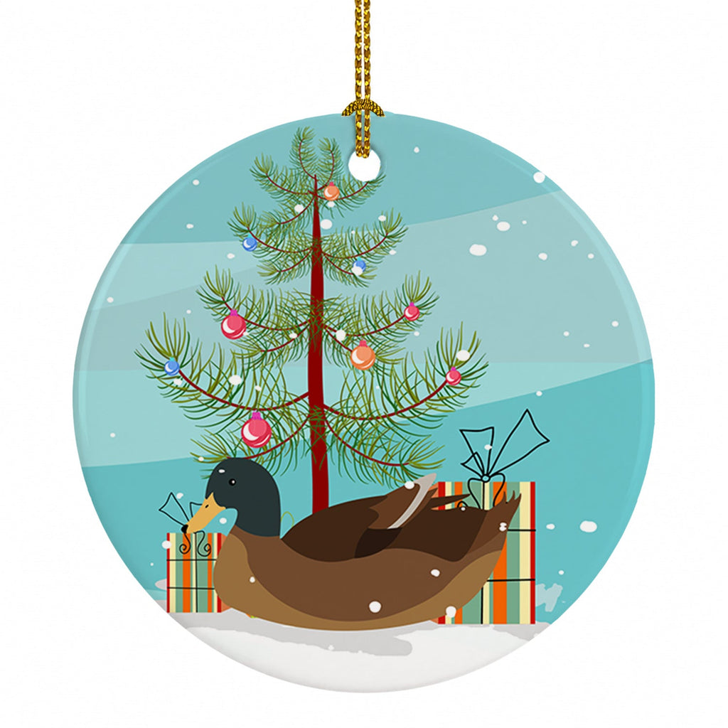 Khaki Campbell Duck Christmas Ceramic Ornament Christmas Tree Hanging Decorations for Home Christmas Holiday, Party, Gift, 3 in, Multicolor