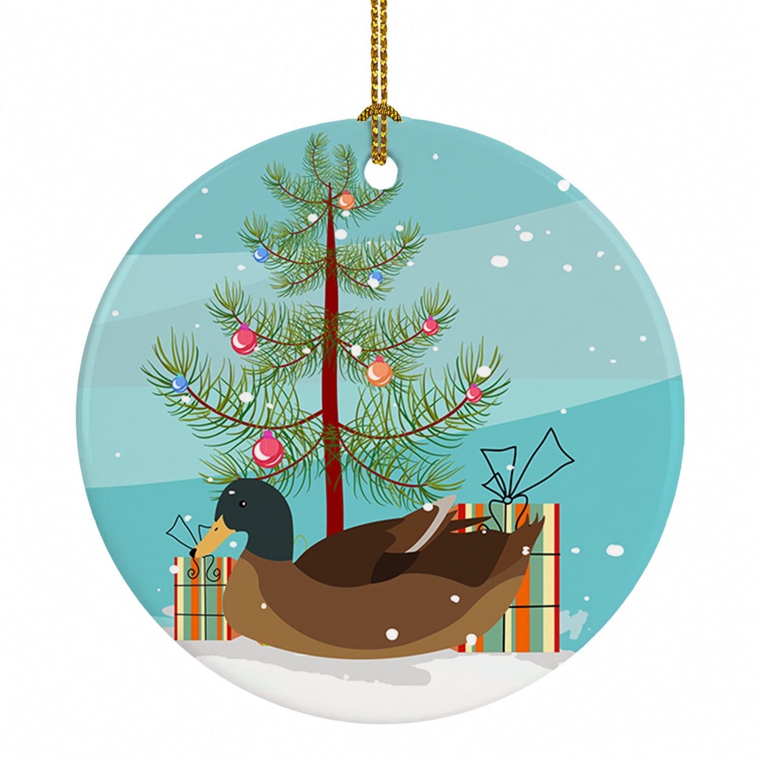 Khaki Campbell Duck Christmas Ceramic Ornament Christmas Tree Hanging Decorations for Home Christmas Holiday, Party, Gift, 3 in, Multicolor