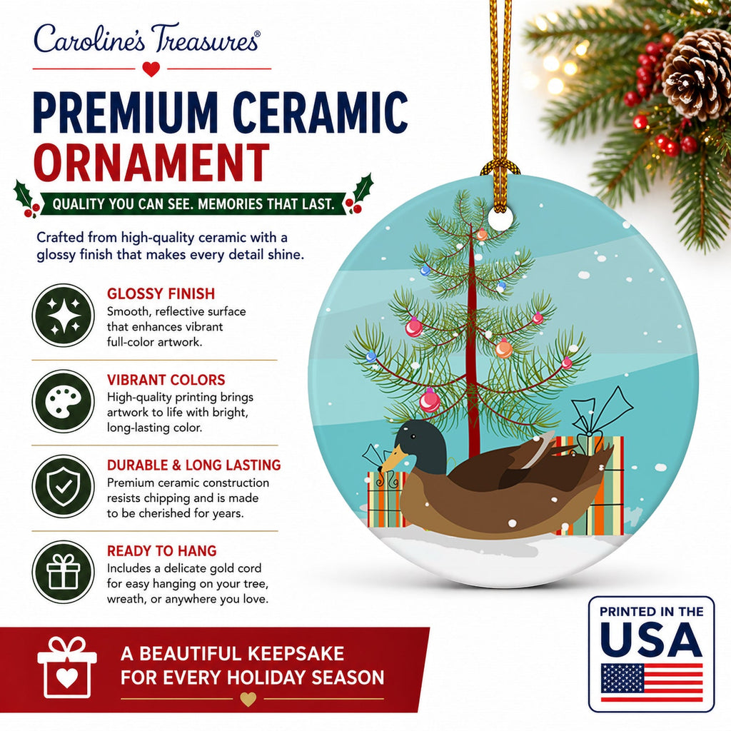 Khaki Campbell Duck Christmas Ceramic Ornament Christmas Tree Hanging Decorations for Home Christmas Holiday, Party, Gift, 3 in, Multicolor