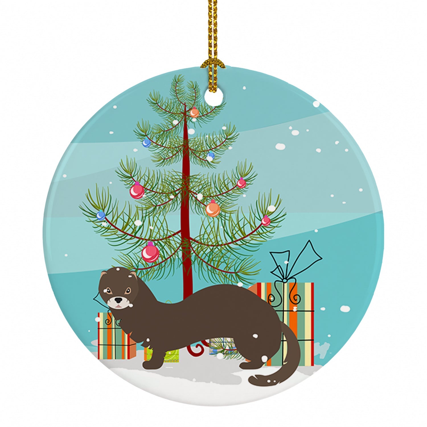 Russian or European Mink Christmas Ceramic Ornament Christmas Tree Hanging Decorations for Home Christmas Holiday, Party, Gift, 3 in, Multicolor