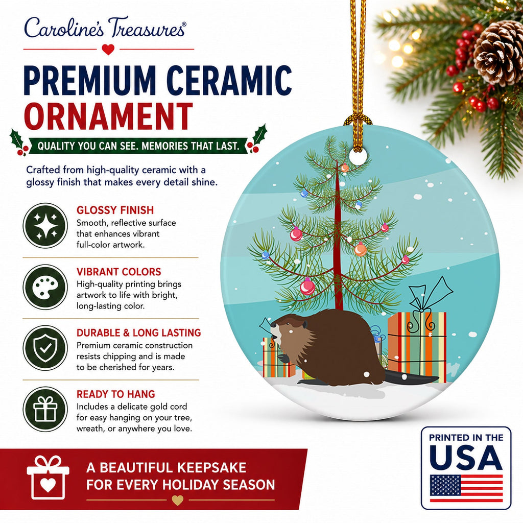 Eurasian Beaver Christmas Ceramic Ornament Christmas Tree Hanging Decorations for Home Christmas Holiday, Party, Gift, 3 in, Multicolor