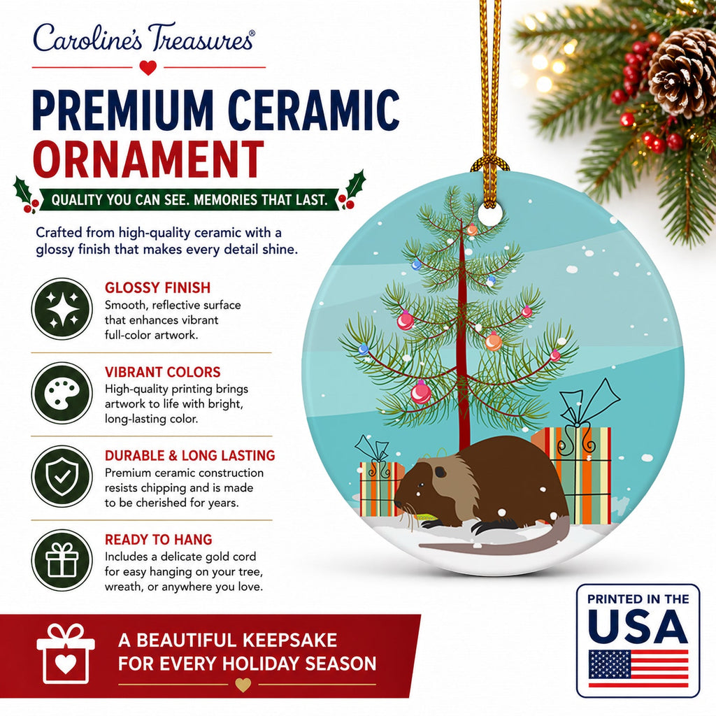 Coypu Nutria River Rat Christmas Ceramic Ornament Christmas Tree Hanging Decorations for Home Christmas Holiday, Party, Gift, 3 in, Multicolor