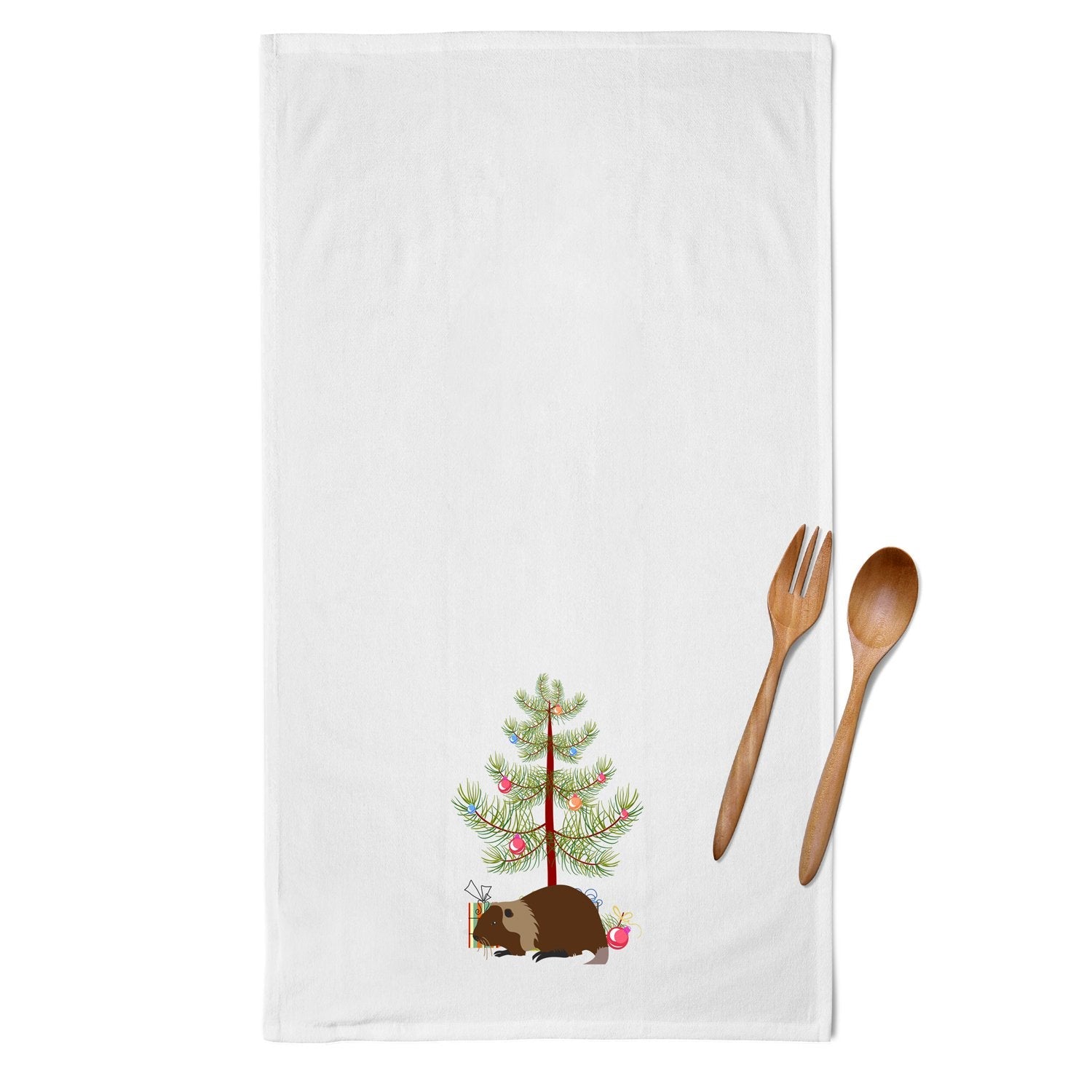 Coypu Nutria River Rat Christmas Kitchen Towel Set of 2 White Dish Towels Decorative Bathroom Hand towel for Hand, Face, Hair, Yoga, Tea, Dishcloth, 19 X 28", White